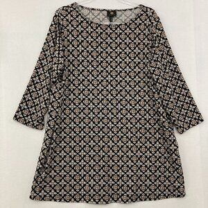 JM Collection size 1X brown black Geometric Abstract Stretch Knit Blouse Office